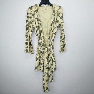 Kate Quinn Women’s XS/S Hooded Robe Dinosaur Print Organic Cotton Wrap Pockets